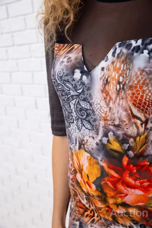 Платье в цветочный принт, серо-черного цвета, 167R128-3 Інтернет-аукціон