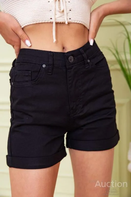 Женские джинсовые шорты кэжуал, черного цвета, 164R2106 Де купити