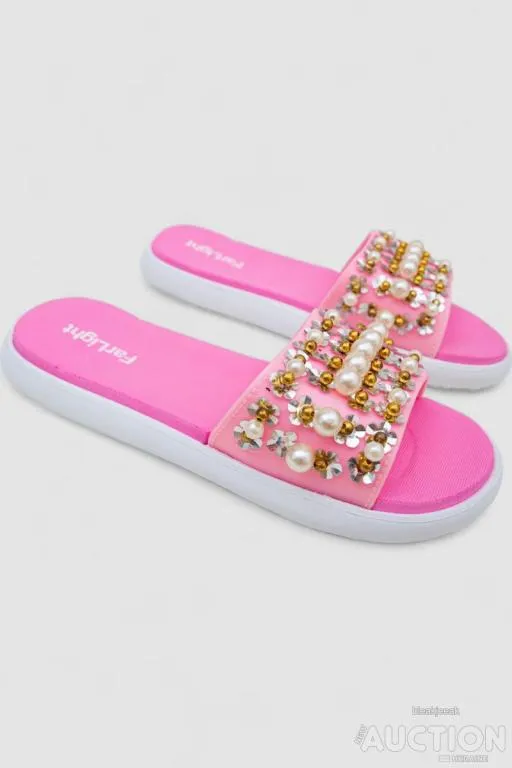Шлепанцы женские с бусинами, цвет розово-белый, 243R8459-1 З аукціону