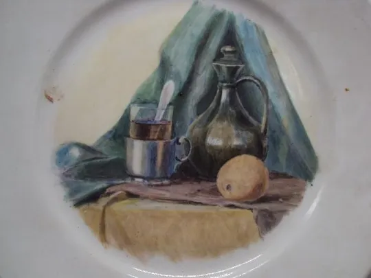 Декоративная тарелка фарфор роспись натюрморт Одесское художественное училище 2,3 х 20,4 см №740 Інтернет-аукціон