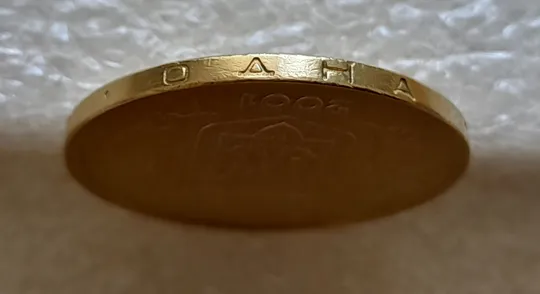 (6523) 1 гривня 2001 викрошка в букві "И" слова "ГРИВНЯ" на гурті (1 гривна 2001 брак викрошка) Інтернет-аукціон