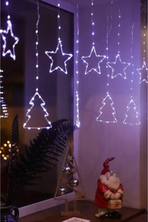 Гирлянда штора роса "Елочки Звезды" от USB, 3x1м, 10 фигурок, 8 режимов Холодный белый Де купити