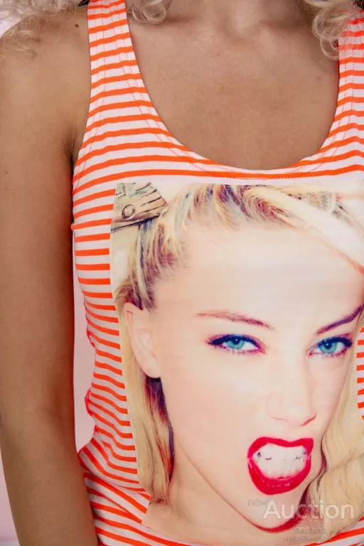 Полосатая женская майка, оранжевого цвета с принтом, 167R227-1 Де купити