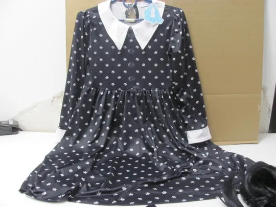 Купити Костюм Lito Angels Wednesday Addams, чорна готична сукня з довгим рукавом і перукою для дітей (14)