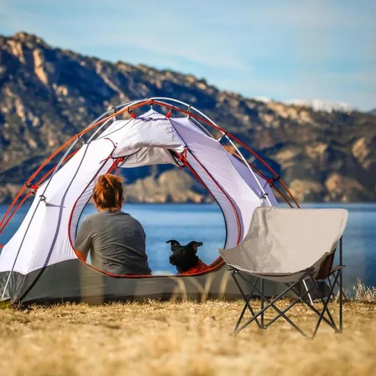 Раскладной стул со спинкой для кемпинга с карманом из ткани Оксфорд  в чехле Бежевый Ціна