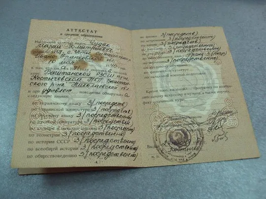 документ аттестат о среднем образовании 1981 гознак 1980 №5253 Характеристики
