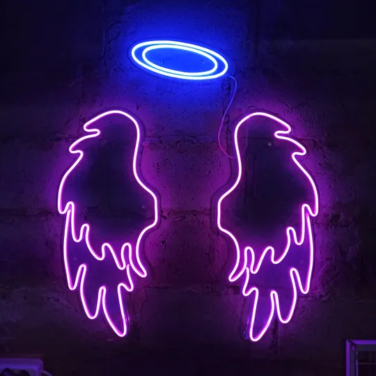 Неоновий світильник Крила Янгола та Німб 700х750 acr-n000027 Ціна