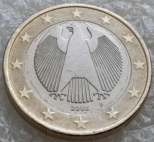 (6714ря) 1 євро 2002 Німеччина, D, розшарування на аверсі (1 евро 2002 Германия, ФРГ, ФРН) З аукціону