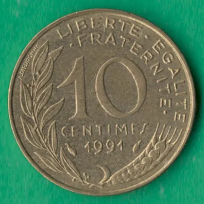 фото, 10 сантимів 1991 року Франція [М]