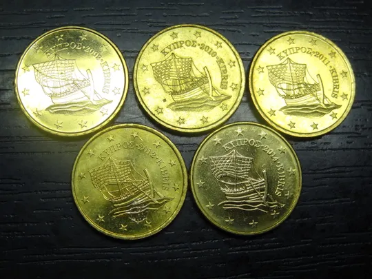 10 євроцентів Кіпр UNC (порічниця) 5шт, всі різні, рідкісні Ціна