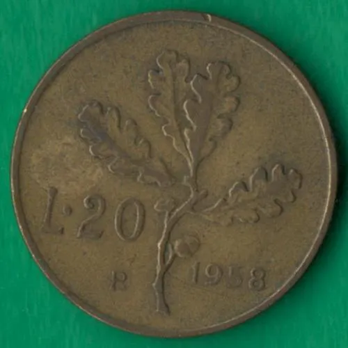 20 лір 1958 року Італія [М] Ціна