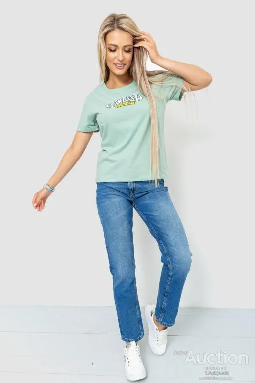 Купити Футболка женская с принтом, цвет оливковый, 221R3008-1