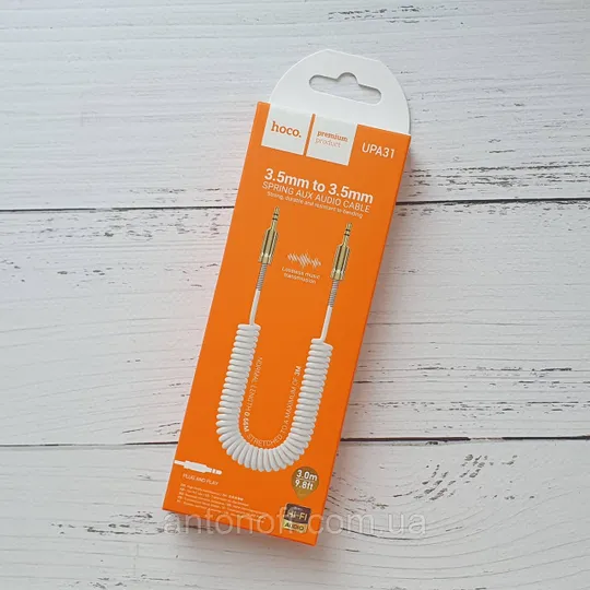 Mini-Jack 3.5 мм кабель Hoco UPA31 Spring Aux Audio Cable 3м Білий Ціна