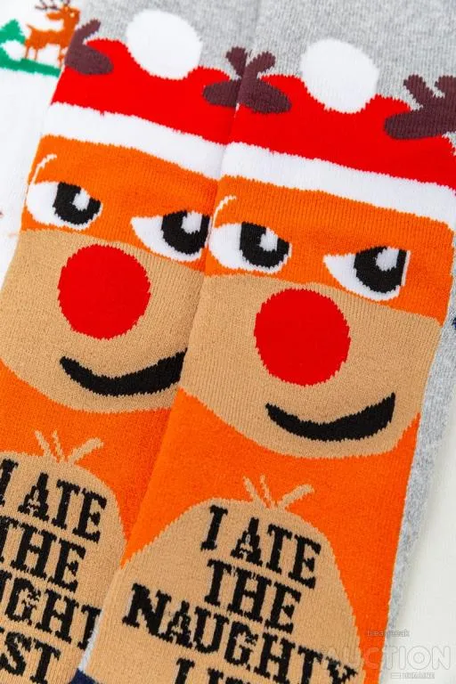 Комплект женских носков новогодних 3 пары, цвет темно-синий,белый,светло-серый, 151R253 З аукціону