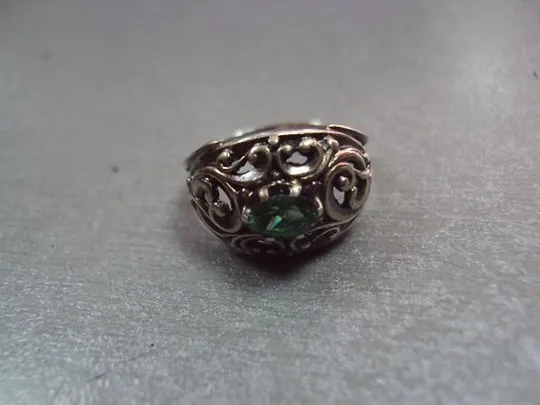 Кольцо женское ажурное с зеленым камушком серебро 925 проба украина вес 3,86 г размер 17 №11117 Продаж