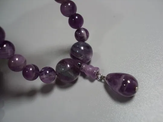 Набор серьги, браслет и колье ожерелье бусы капельки аметист натуральный камень №11250м Продаж