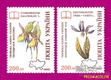 фото, ** УКРАИНА 1994 N53-54 марки Красная Книга Растения Флора СЕРИЯ
