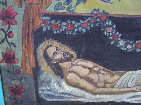 Картина икона Иисус Христос во гробе Мёртвый Христос в гробу, холст масло №11678 Інтернет-аукціон