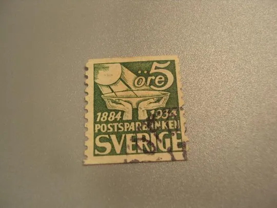 марка Швеция 1934 стандарт 50 лет банк деньги монеты эмблема короны гаш №1775 Ціна