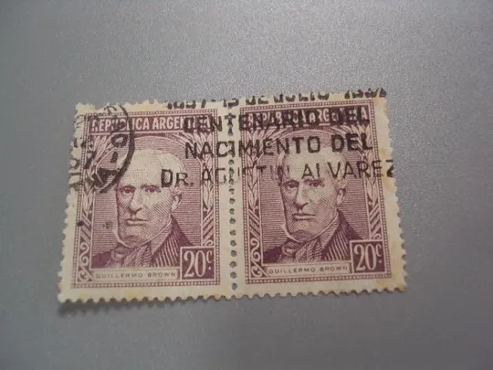марки сцепка Аргентина 1956 известные личности в истории страны Уильям Браун надпечатка гаш №2188 З аукціону