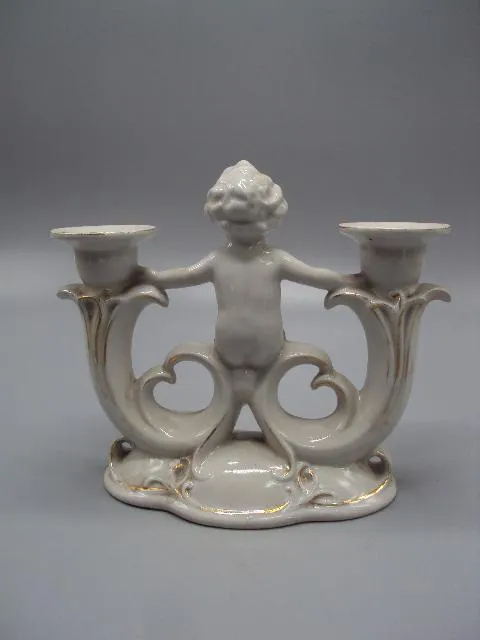 Подсвечник на две свечи фарфор Германия WKCG путти мальчик ребенок WKC Weiss Kuhner 15,9х17,6см №999 Продаж