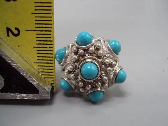 Купити Женское кольцо цветок бирюза колечко цветочек серебро 875 проба ссср вес 5,58 г 19 размер №м14157