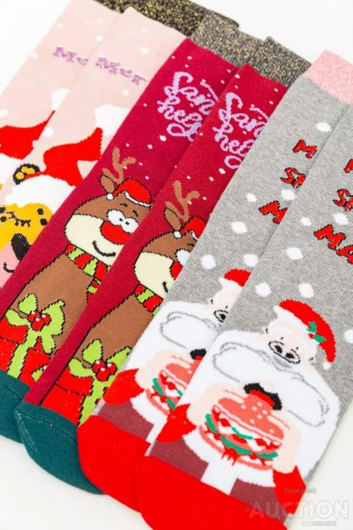 Купити Комплект носков женских новогодних 3 пары, цвет светло-серый, светло-розовый,бордовый, 151R269