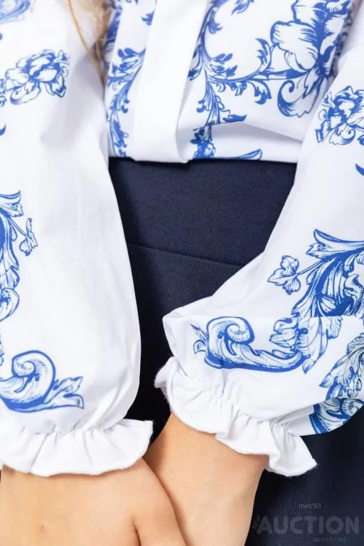 Блуза для девочек нарядная, цвет бело-синий, 172R026-1 Недорого