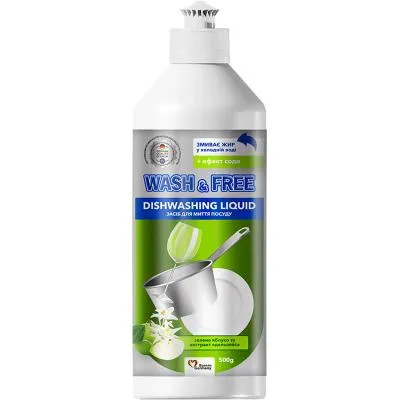 Средство для ручного мытья посуды Wash&amp;Free зеленое яблоко и экстракт эдельвейса 500 г (42606377242 Ціна