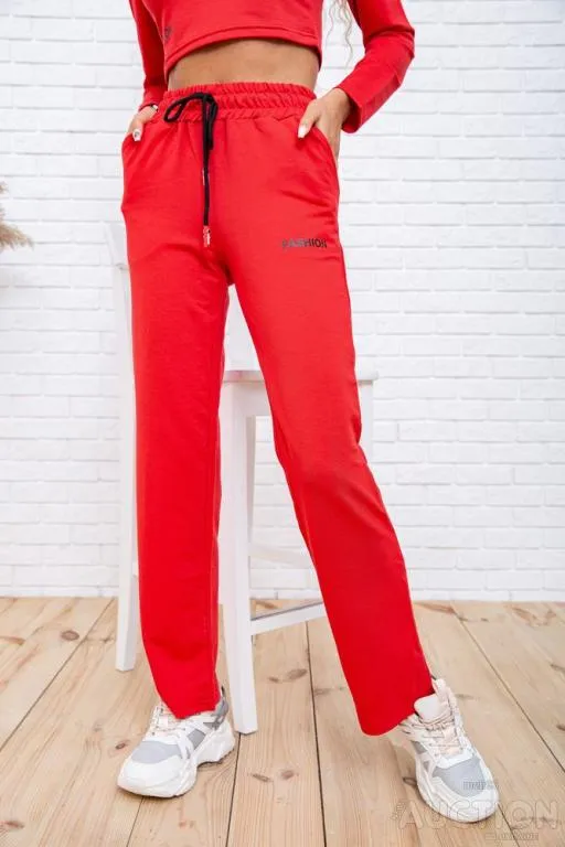 Повседневный женский костюм, укороченный реглан и штаны, Красный, 119R348 Де купити