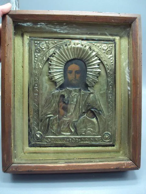 Икона Спаситель Иисус Христос в окладе и киоте размер 31,7 х 27 см №13863 З аукціону