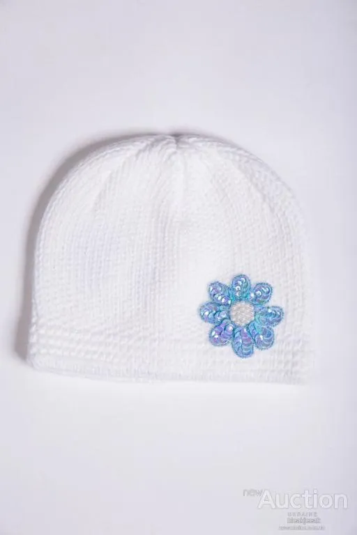 Детская шапка, молочно-голубого цвета с пайетками, 167R7802 Ціна