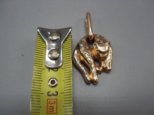 Подвеска кот кошка кулон пума пантера золото клеймо 585 проба Украина камни фианит вес 6,92 г №14712 Де купити