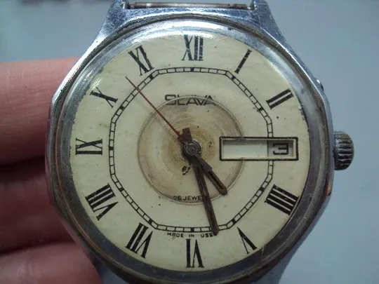 Мужские наручные часы Слава календарь 26 камней ссср на ходу размер 4,4 х 3,9 см №14653 З аукціону