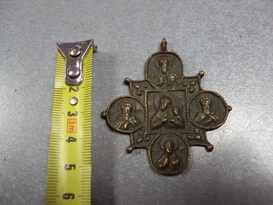 Купити Крест нательный крестик Богородица и святые бронза размер 56 х 52 мм (№1924)