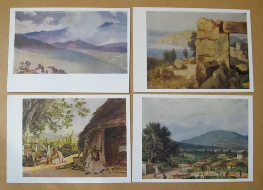 Купити АКВАРЕЛИ К.П.БРЮЛЛОВА - Из ПУТЕШЕСТВИЯ В 1838 г. по ГРЕЦИИ = НАБОР 1959 г. = 8 шт. = тираж 25 тыс.