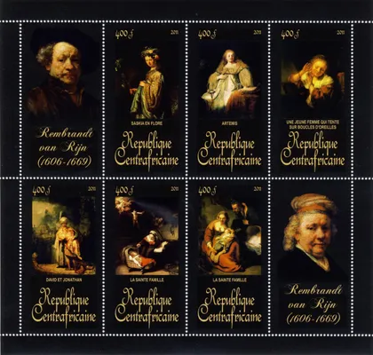 фото, ЦАР-Живопись- Рембранд -2011.Чистый  красивый М/Лист.MNH.