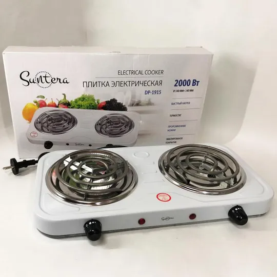 Купити Плита электрическая Suntera DP-1915, мощная настольная электроплита, плита бытовая. Цвет: белый