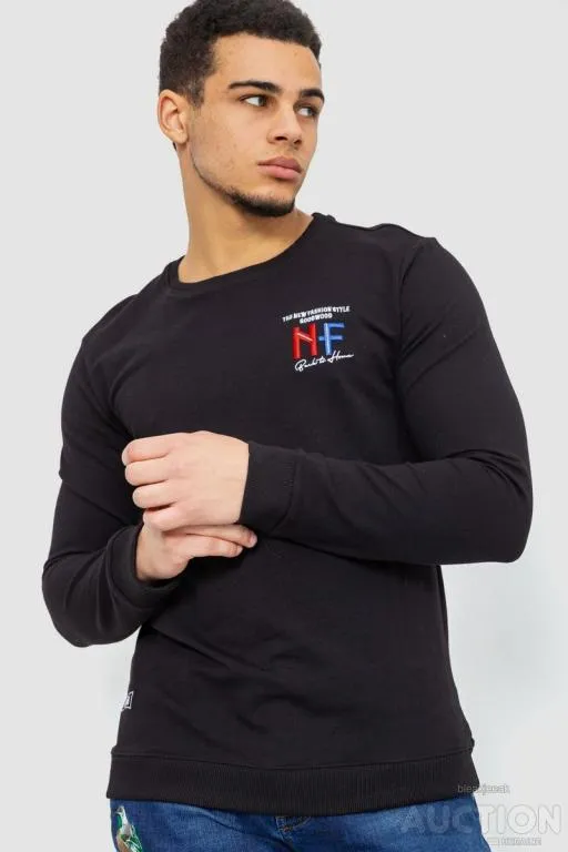 Батник мужской двунитка, цвет черный, 244RW016 Ціна