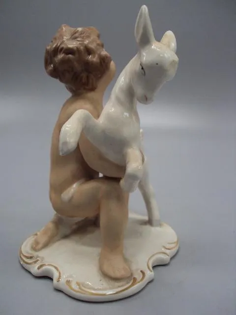 Фигура фарфор Германия путти ребенок и козлик мальчик с козленком высота 14 см №14345 Характеристики