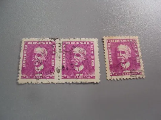 марки сцепка Бразилия 1955-1964 стандарт личности Руи Барбоса лот 3 шт гаш №3603 Ціна