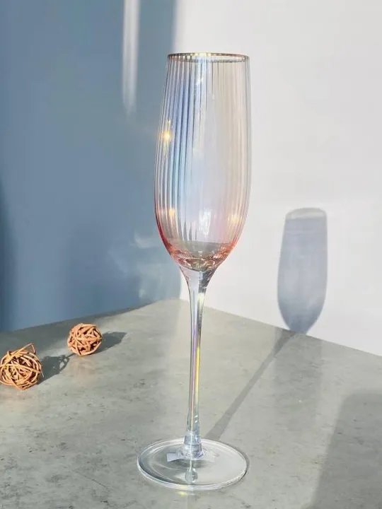 Купити Бокал для шампанского с золотым ободком "Оптик Голд", 250мл, Перламутровый