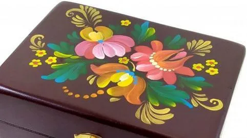 Шкатулка из дерева для колец коричневая 16×10×8см ручная роспись Де купити