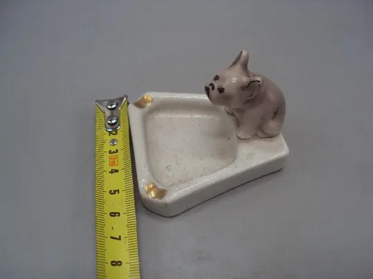 Пепельница фарфор Песочное собака бульдог собачка Первомайский фарфоровый завод 5х6,7х6 см №14036 Продаж