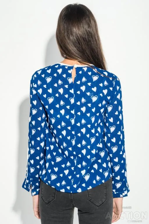 Блуза с длинным рукавом, сине-белого цвета в принт сердце, 115R170 З аукціону