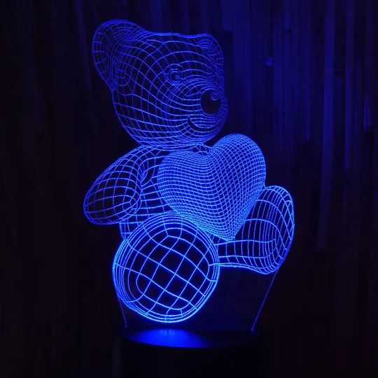 Акриловий світильник-нічник Ведмедик з серцем 2 синій tty-n000325 Ціна