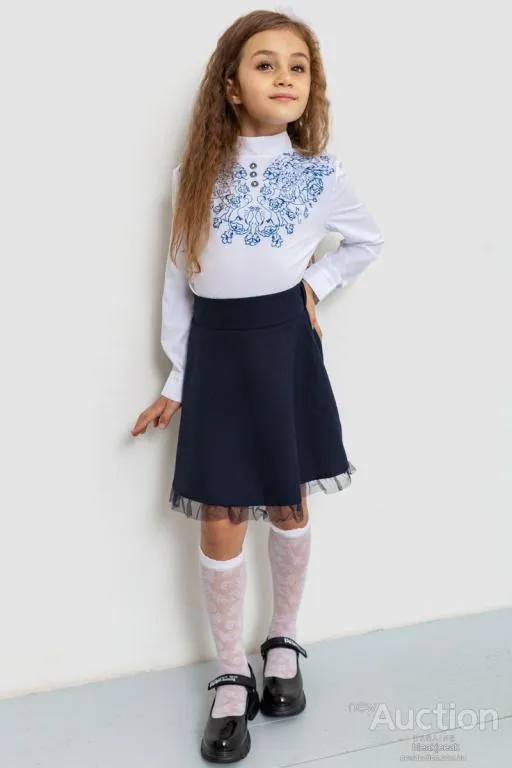 Купити Блуза для девочек нарядная, цвет бело-синий, 172R025
