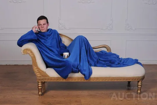 Рукоплед Плед з рукавами і кишенями з мікрофібри 200х150. синій Недорого