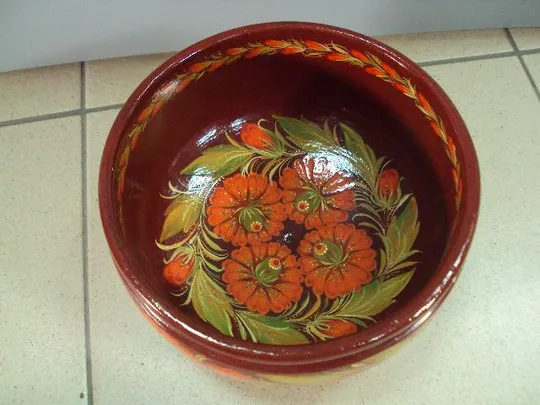 Тарелка блюдо миска петриковская роспись цветы маки дерево высота 9 см, диаметр 16,1 см №12067 З аукціону