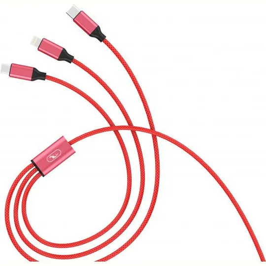 Кабель SkyDolphin S63E 3in1 USB - Lightning + micro USB + USB Type-C (M/M), 1.2 м, Red (USB-000624) Ціна